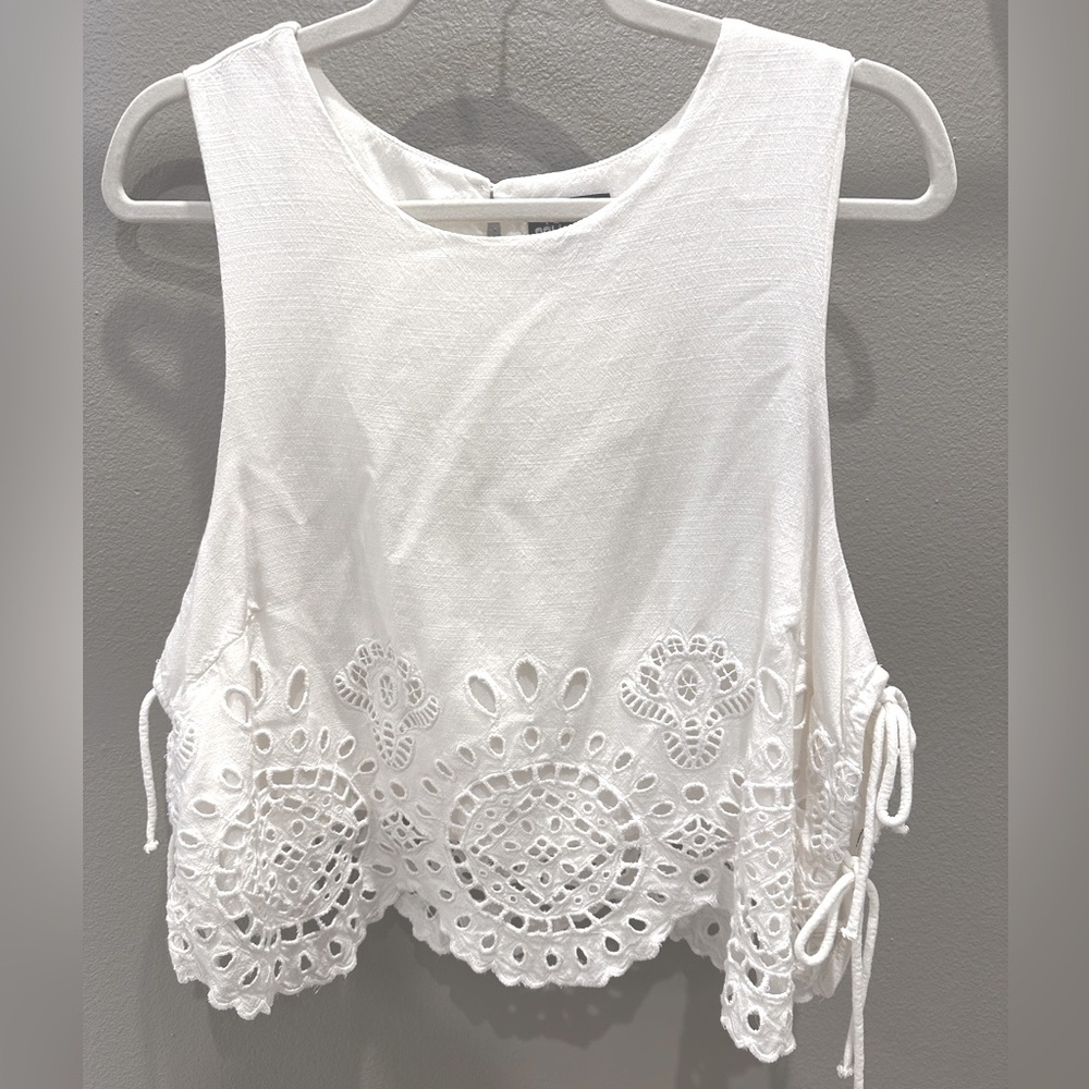 Eyelet Cropped Side Tie Top NWOT